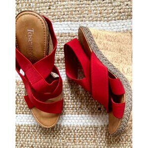 Toscanella Sandals Made in Italy Platform Wedge Heel Red Stretch Strap Size 8